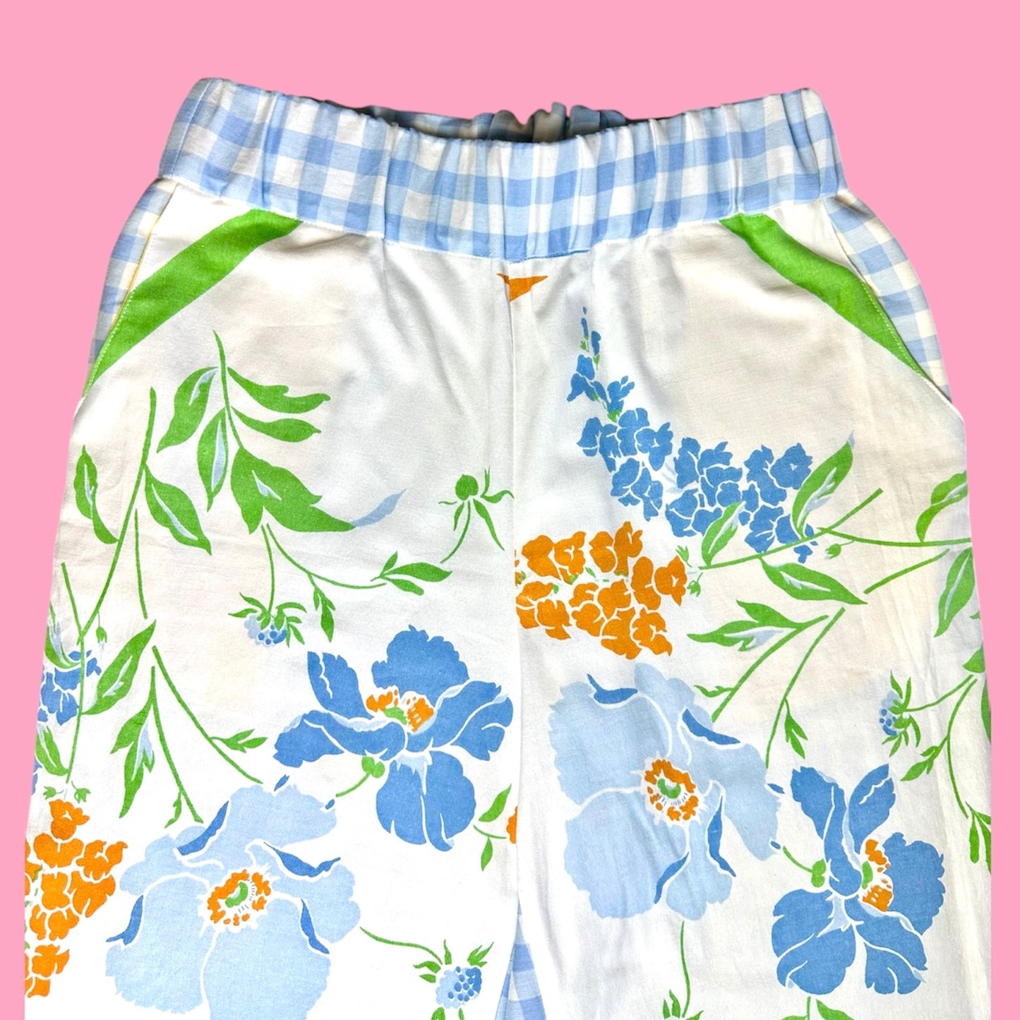 FLOWERY GINGHAM PANTS