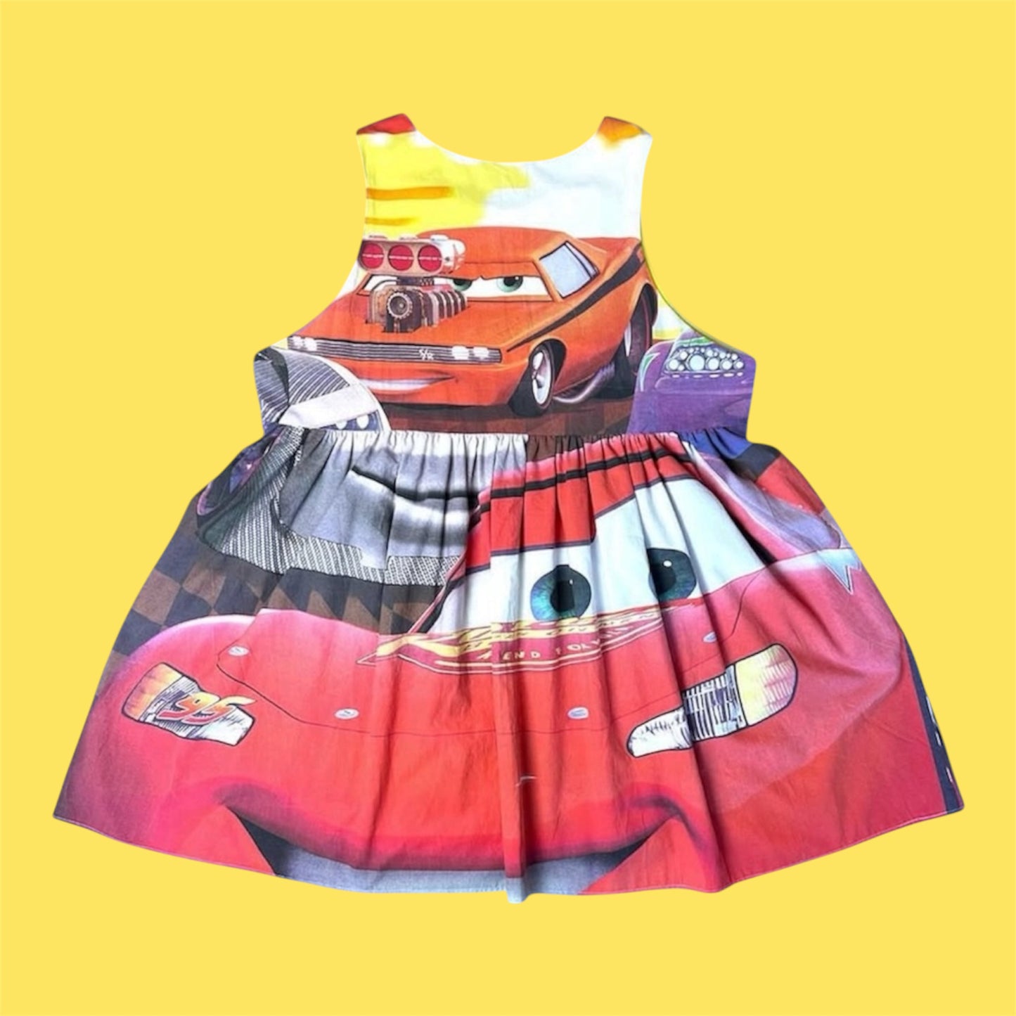 YELLOW CREATURES X CARS JUMPER DRESS (2XL)